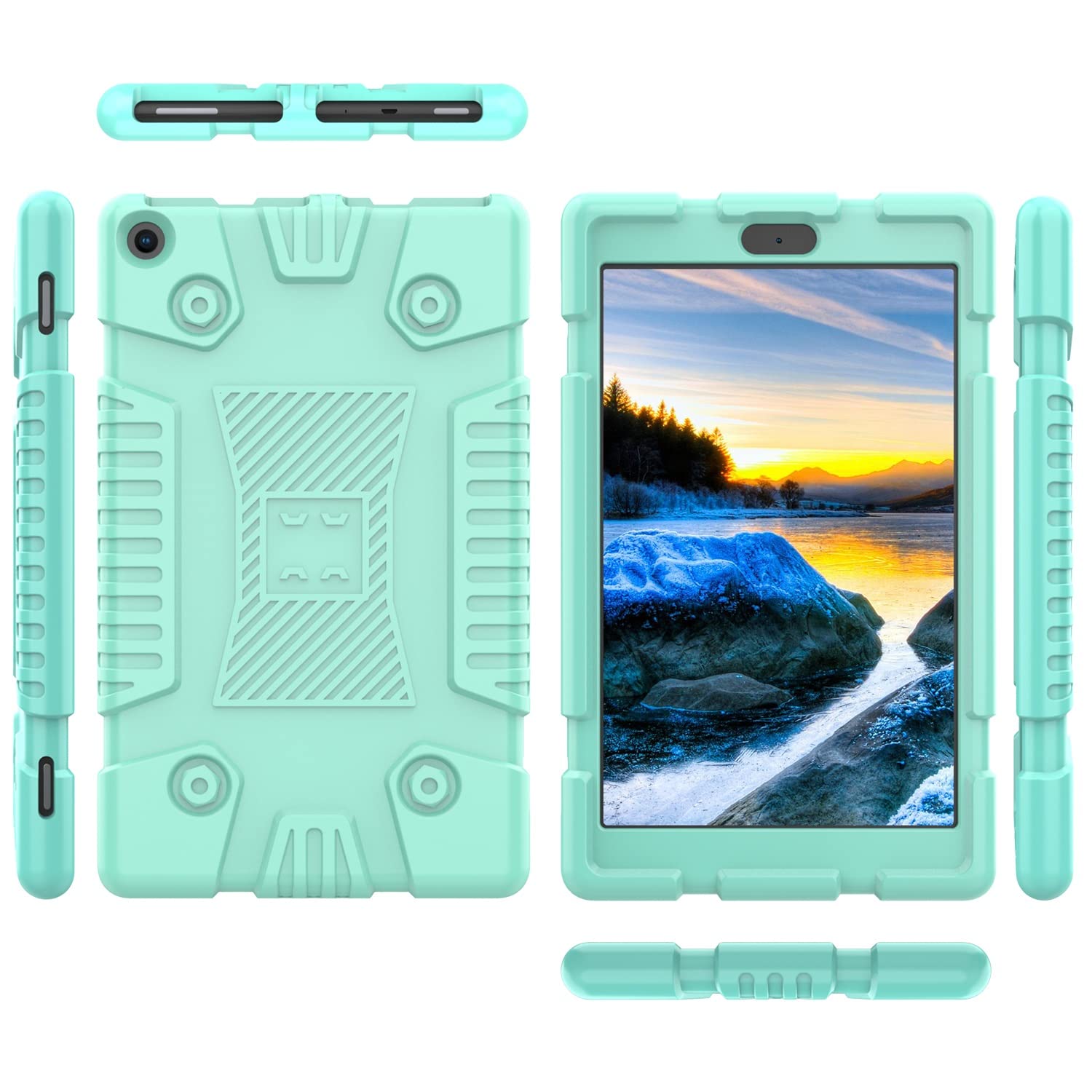 Pokrywa tabletu Dla dzieci na ogień HD 8. Sprawa 2018/2016, dla ognia Kindle Tablet Case Odporna wstrząsy Chropowatą ochronę osłona ochronna Osłona Anti-Fall(Mint Green)