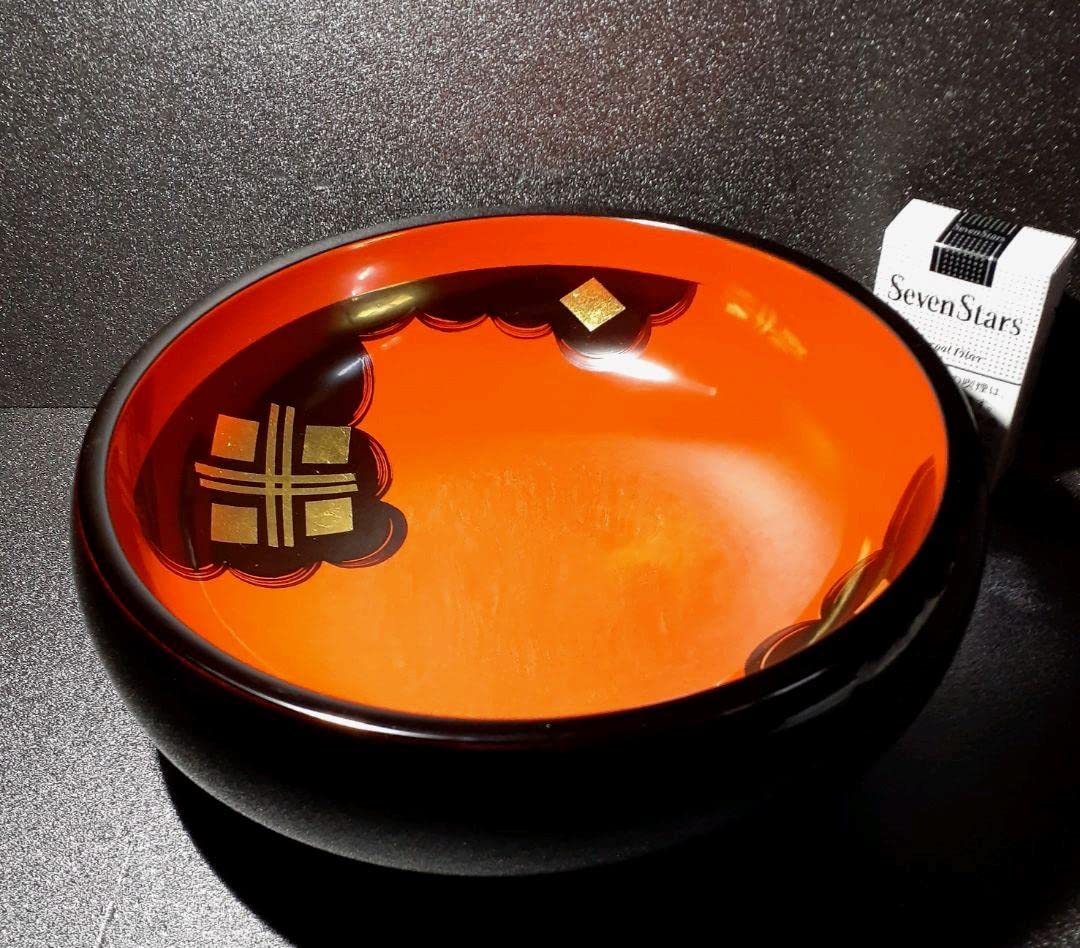 秀衡塗り(木製) 漆器 高台ボウル 黒地 金色 赤色 装飾 椀 - 秀