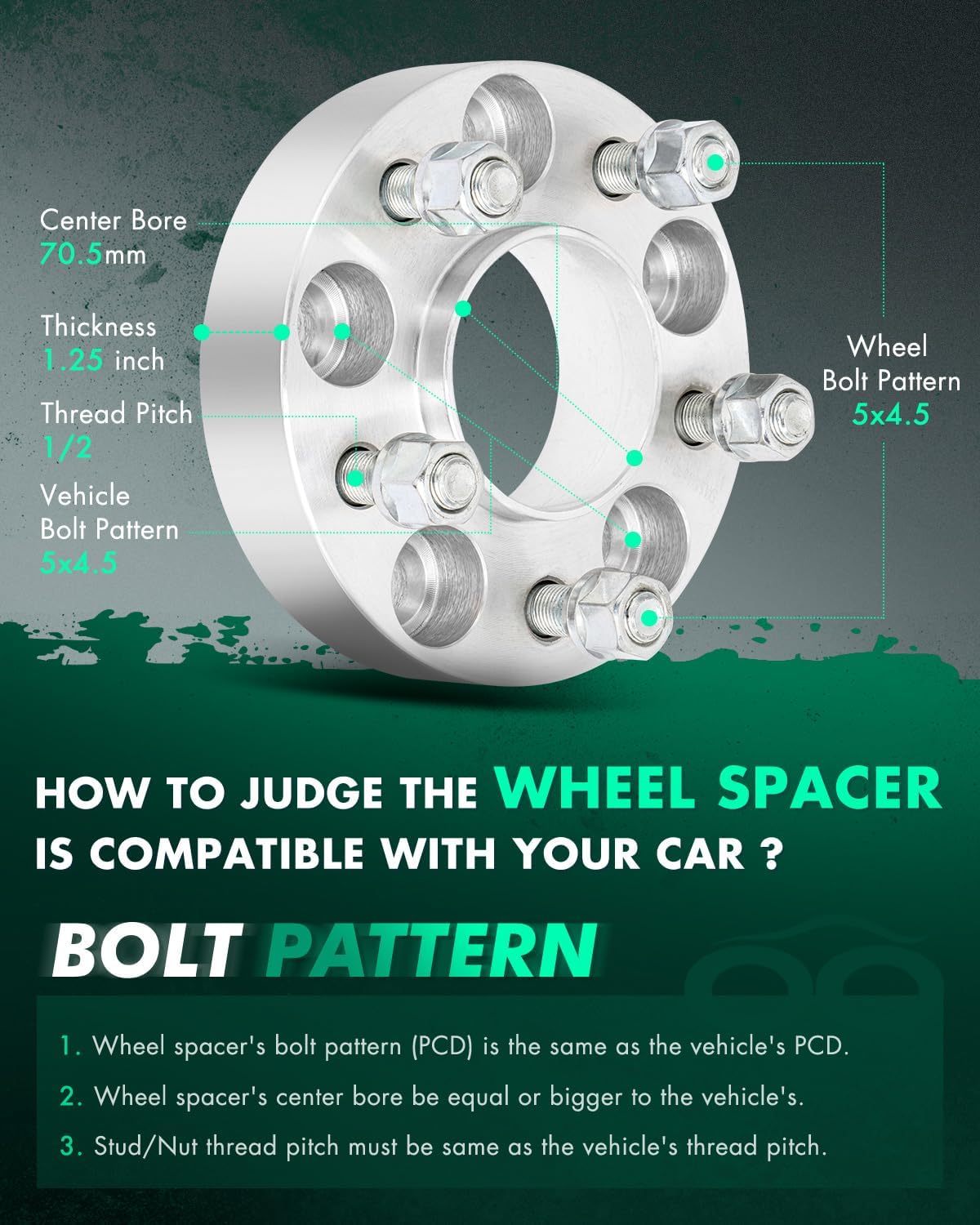 SCITOO 2X 5 Lug 1.25 inch 5x4.5 to 5x4.5 Hubcentric Wheel Spacers Adapters 5x114.3 1/2" Studs 70.5mm for Mustang for Edge for Bronco