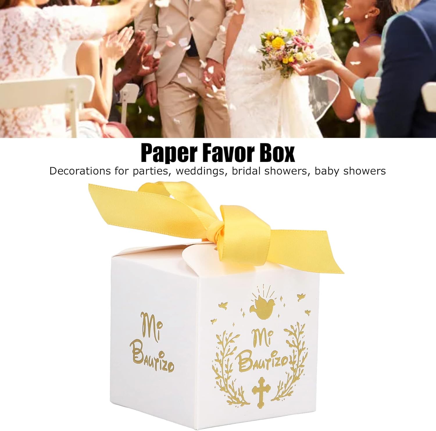 Yosoo Bautizo Party Favor Boxes, 50pcs Baptism Decorations Religious Gift Box First Communion Candy Boxes with Gold Ribbons for Christening Baby Shower Birthday Wedding Party(2.6x2.6x2.6 in) - Image 4