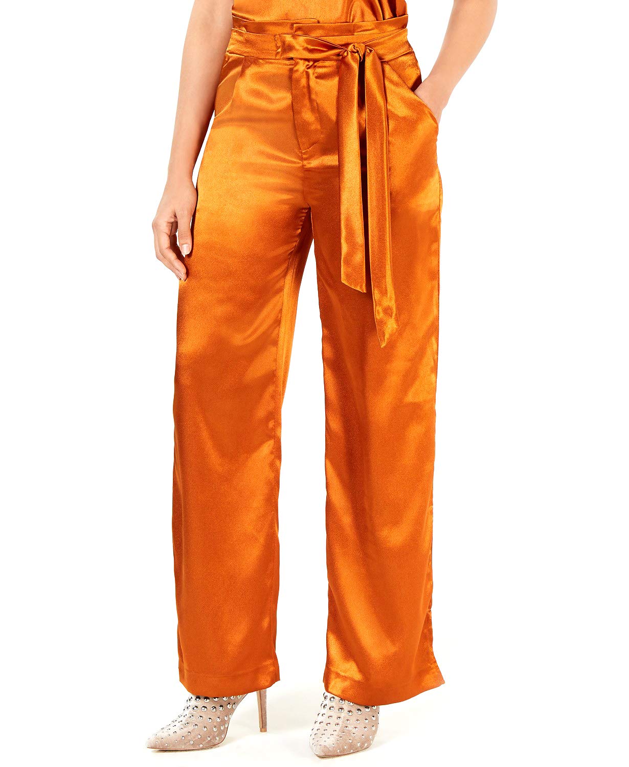 Heartloom Womens Paperbag High Waist Dress Pants Orange M