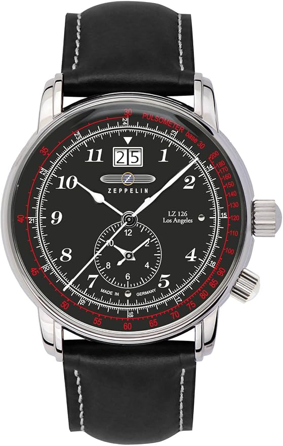 Zeppelin los angeles dual time orologio Uomo Analogico Al quarzo con cinturino in Pelle di vitello 8644-5