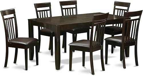 Miniatura 12 de East West Furniture LYCA7-CAP-W - Juego de comedor de 7 piezas compuesto por una mesa de comedor rectangular con hojas de mariposa y 6 sillas de