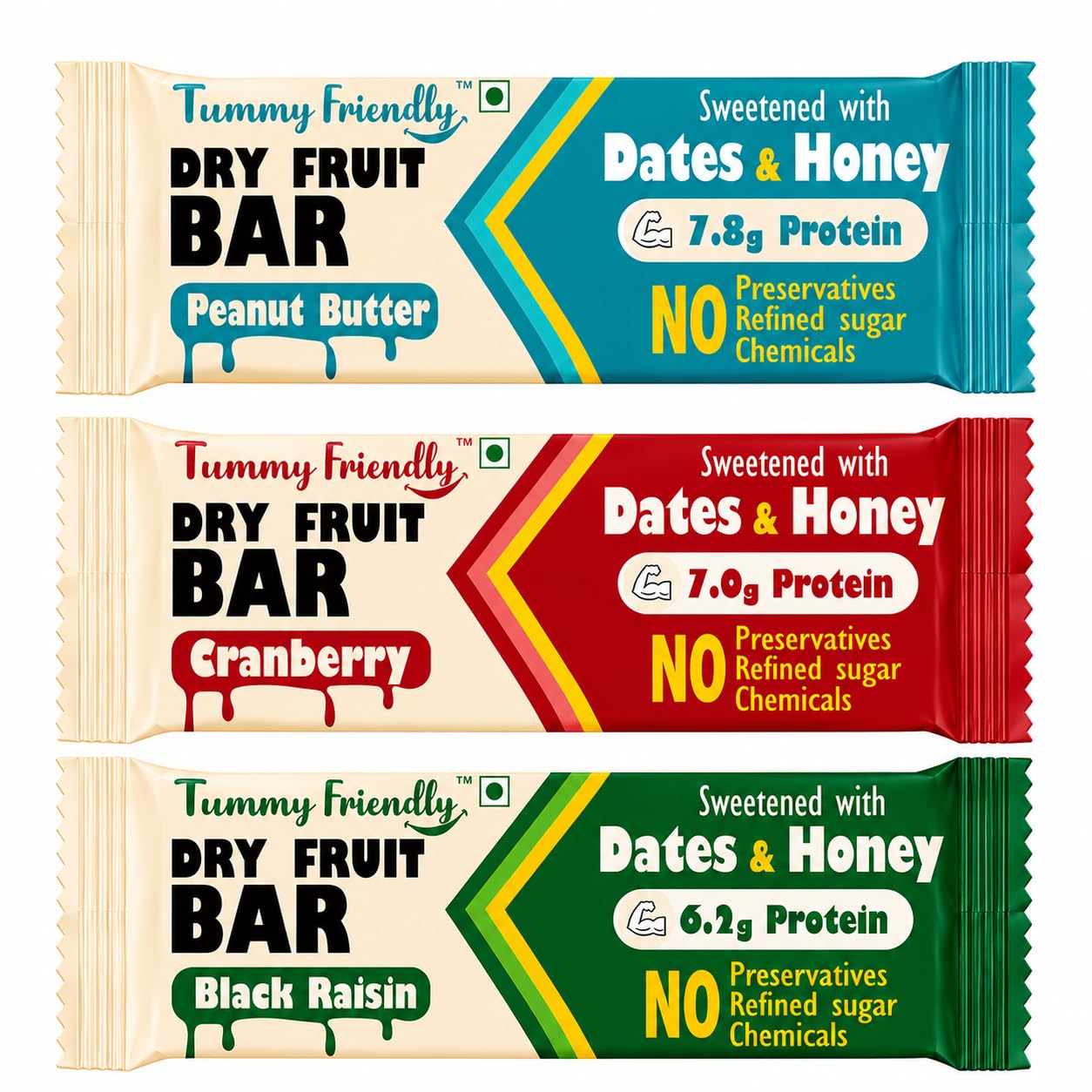 Tummy Friendly Dry Fruit Bars Combo (Peanut Butter, Cranberry & Black Raisin) | Healthy Snack Bars with Nuts, Seeds, Dates & Honey | No Refined Sugar, High Protein, No Preservatives | Kids & Adults | 3 x 35g-image-48