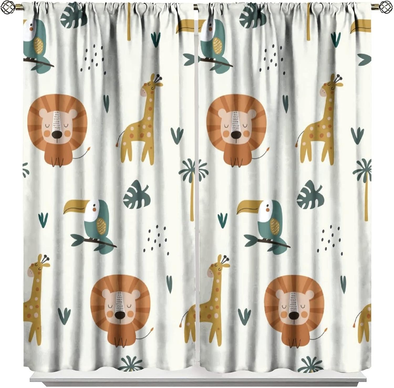 Cute Lion Window Curtains for Kids Bedroom,Cartoon Woodland Jungle Forest Wildlife Little Lion Giraffe Owl Palm Tree Printed Pattern Blackout Drapes for Living Room Baby Nursery Room 42x63in