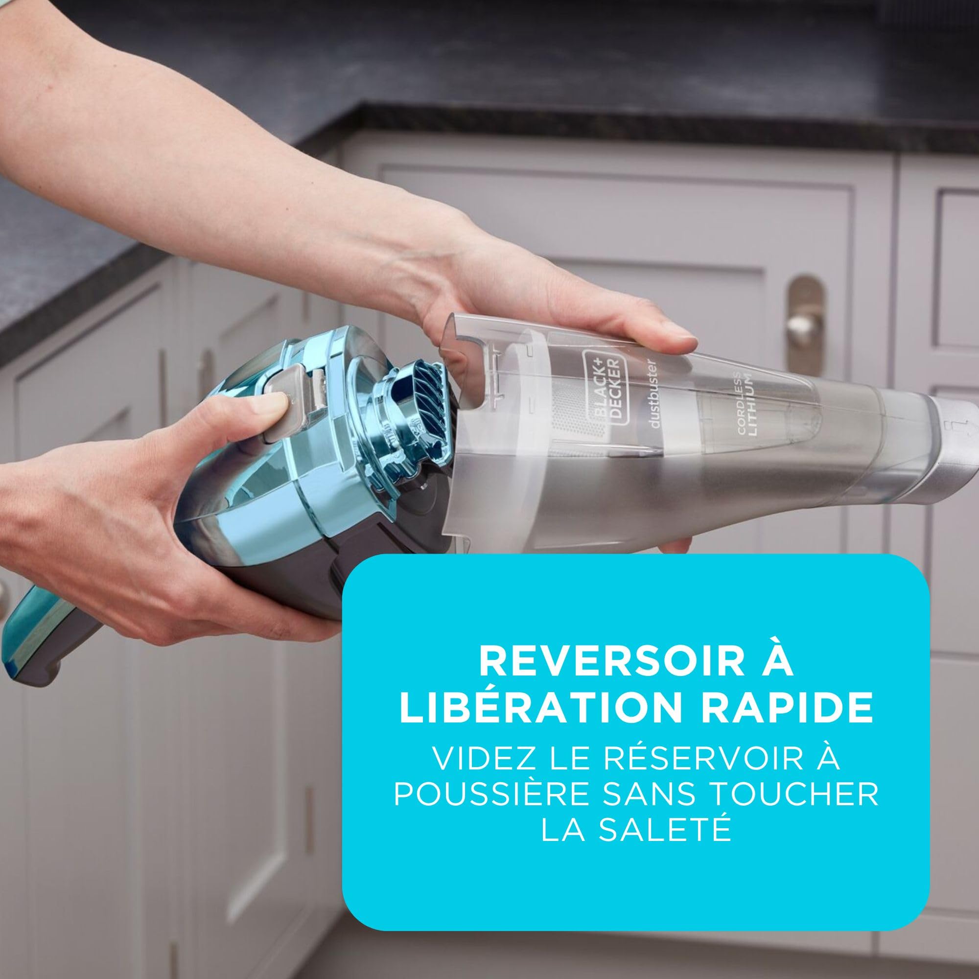 Black+Decker - Aspirateur à Main DUSTBUSTER - 7.2V (Batterie 2.0Ah) Aspirateur à Main sans Fil, Chromé, NVC220WBC-QW