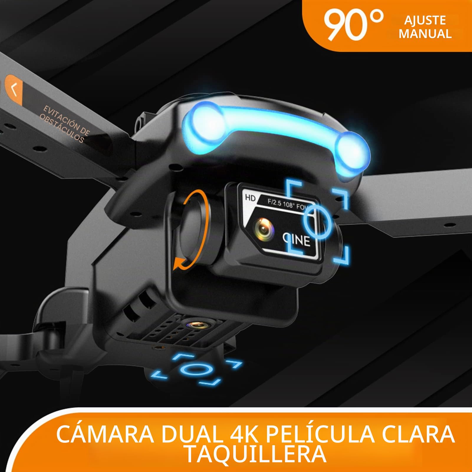 Goolsky Drones con Camara 4K WIFI Daul LSRC XT2 2.4G Detección de Obstáculos, Giroscopio de 6 Ejes, que Mantiene la Altitud, Fotografía con Gestos,Azul