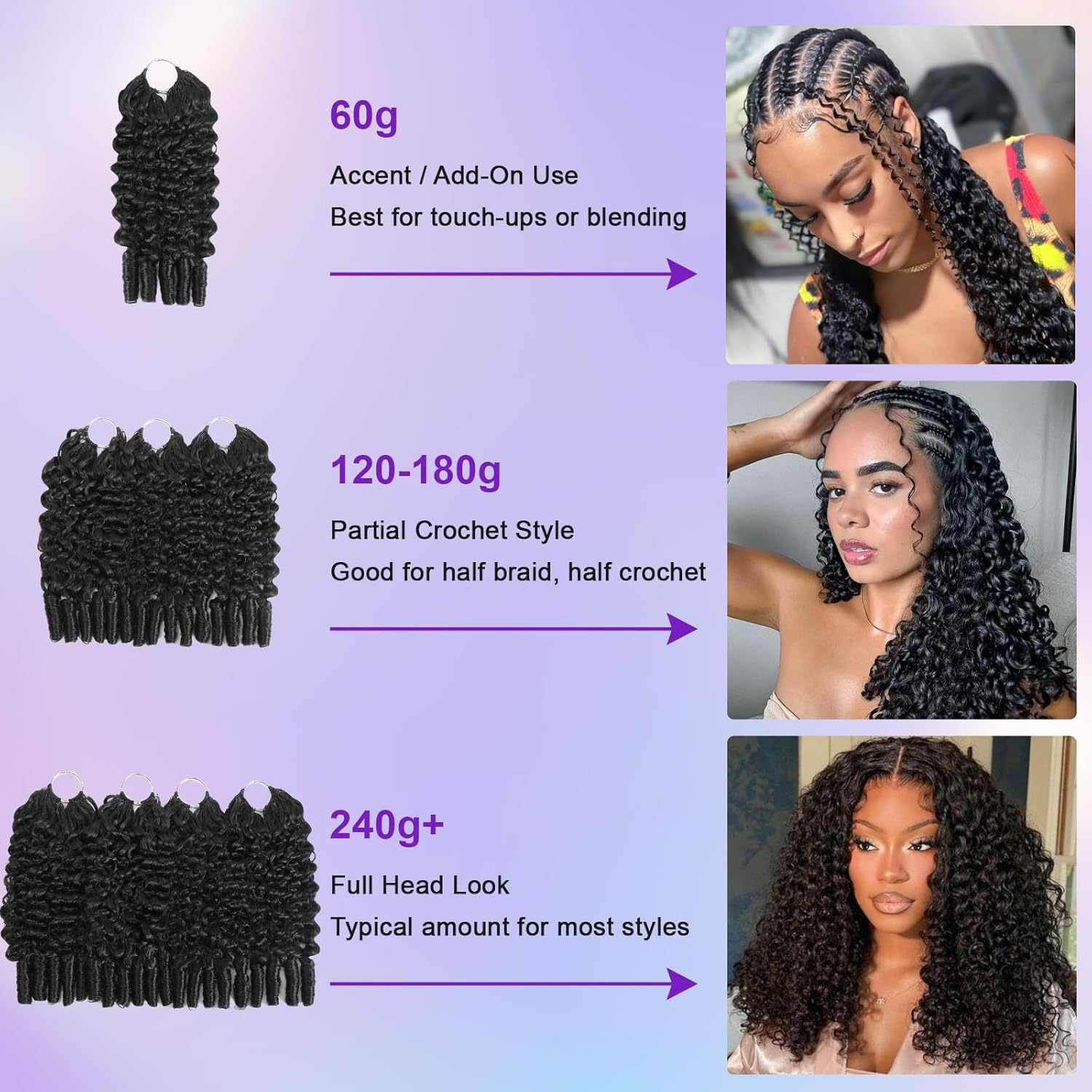 Feather Crochet Human Hair Burmese Curly Crochet Hair for Black Women Knotless Pre-Separated Lightweight Miracle Knots Crochet Human Hair 100% Real Human Hair Bundles Soft Reusable 18inch 60g