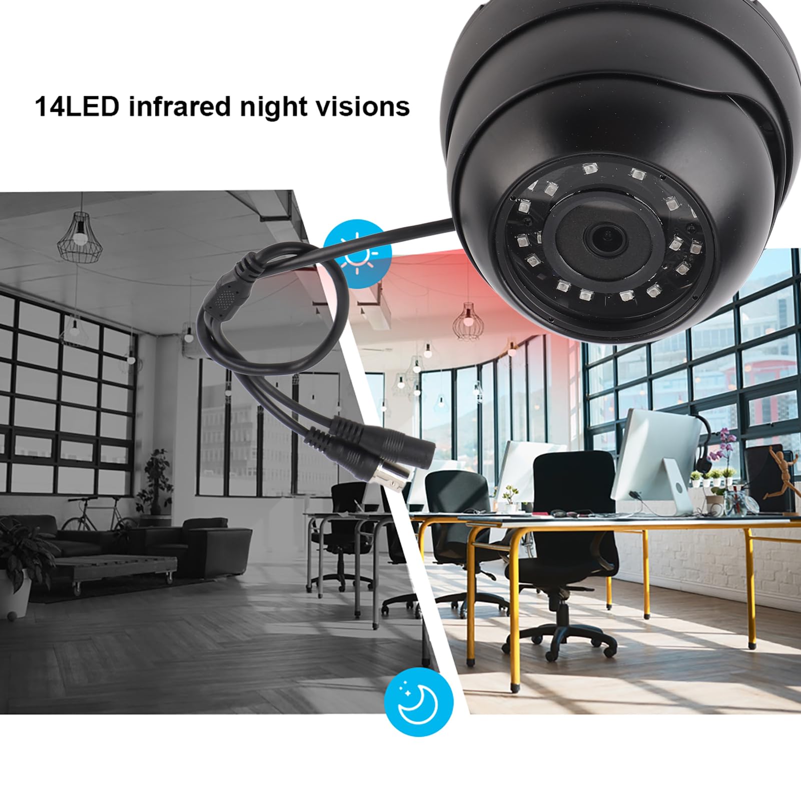 Telecamera di sorveglianza a cupola 1080p HD CCTV Visione notturna 120 gradi grandangolare leggera per autobus auto barca (Nera)