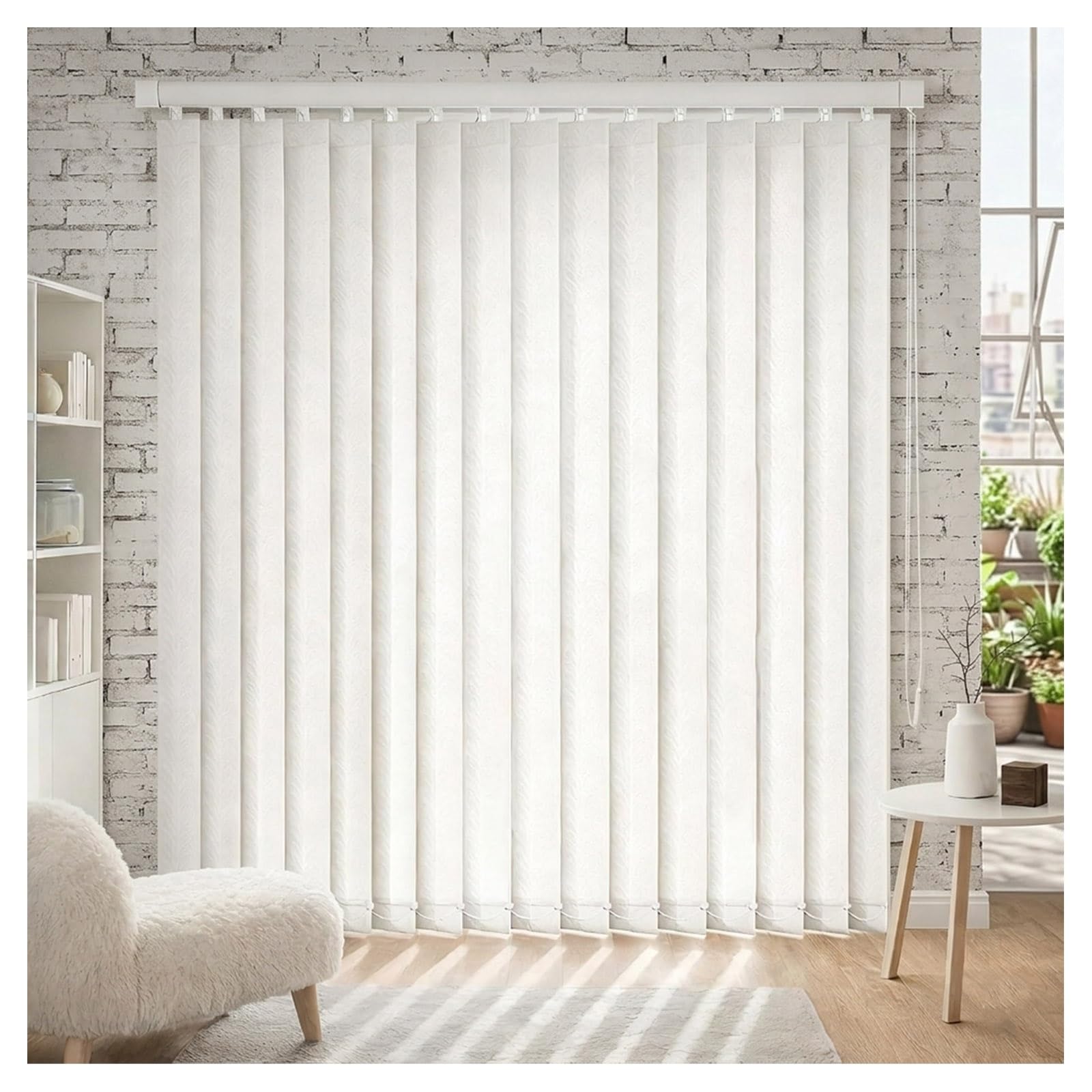 Mescxty White Vertical Blinds Door For Sliding Glass Doors Patio French Large Windows, Polyester Panel Track Blind Cordless Window Shade(83" W X 78" H)