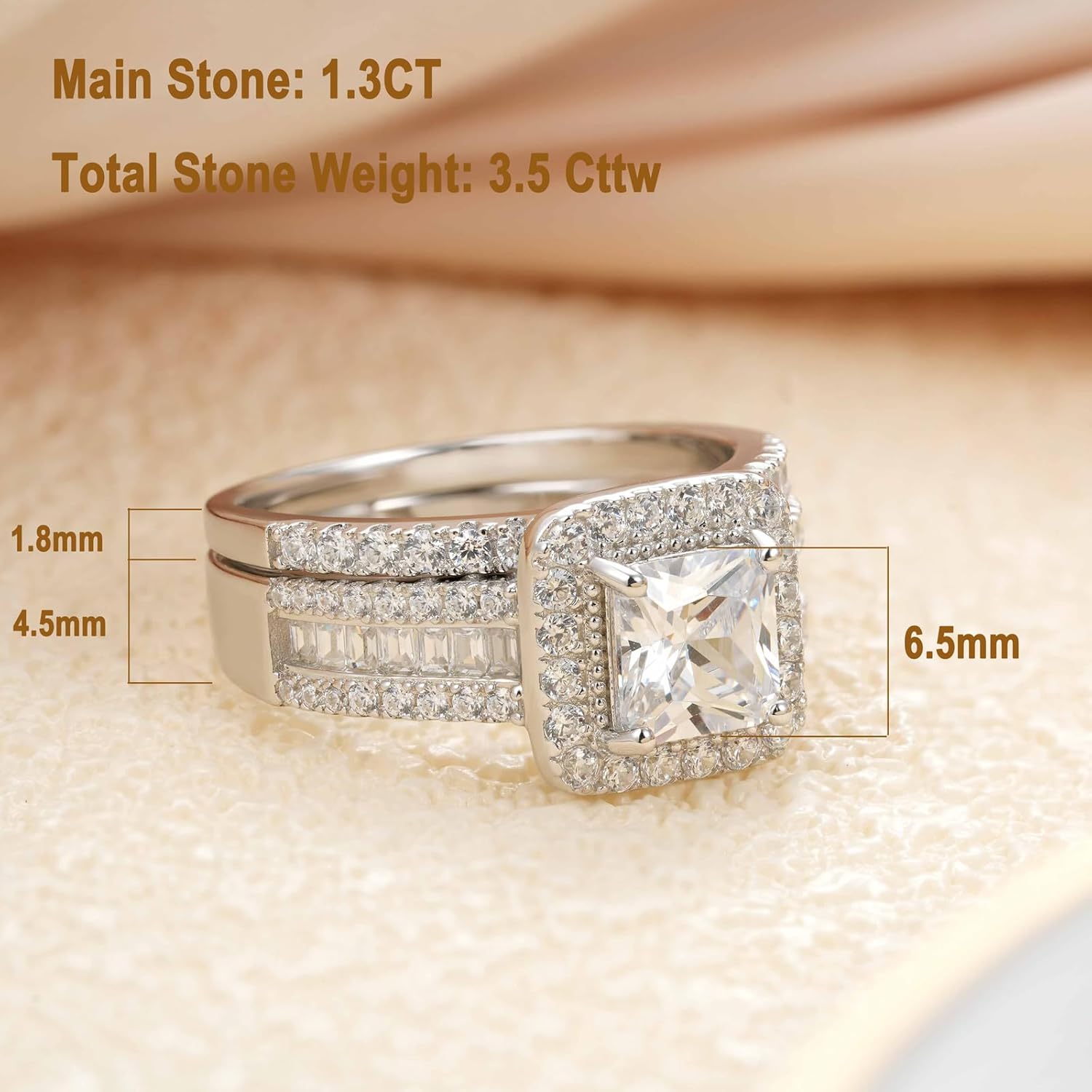 Womens Princess Cut Bridal Ring Sets 925 Sterling Silver CZ Halo Wedding Rings Set for Her Engagement Promise Rings Band Cubic Zirconia for Women Size 5-10 - Image 2