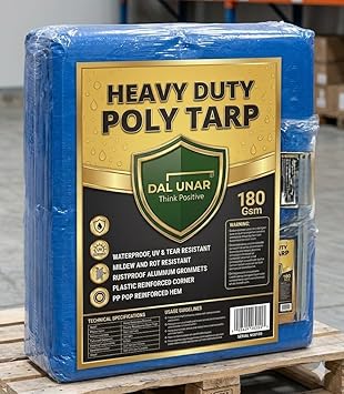DALUNAR Waterproof Tarpaulin Sheet, HDPE UV Treated, 180 GSM Heavy Duty, Multipurpose Cover for Sun, Rain & Roof Protection (6X9 FIT)