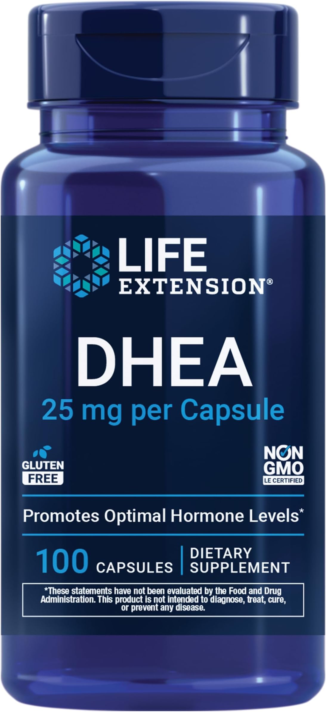 Life Extension DHEA 25 mg – Hormone Balance Supplement, Memory, Muscle Health, Bone Health, Men’s Health, Women’s Health, Gluten-Free, Non-GMO, 100 Capsules | Supports Hormone Balance, Memory, Muscle Mass, Bone Density & Healthy Sex Drive, Gluten-Free & Non-GMO