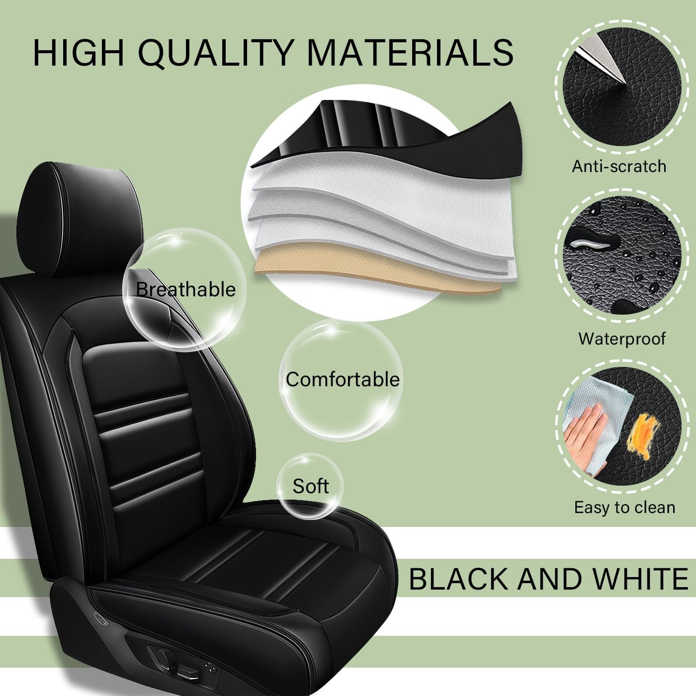 Leather Car Seat Covers Fit for Ford F250 2011-2024, 5 Seats Non-Slip Waterproof Car Seat Cover, Sporting Style Full Set Accessories (Black)