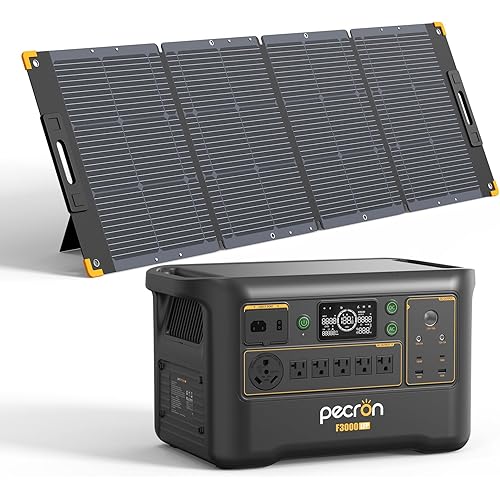 pecron F3000LFP Solar Generator with 300W Solar Panel, 3072Wh Portable Power Station, 3600W LiFePO4 Battery Home Backup, Fast Charging Lithium Battery with 100W USB-C for Home, Camping, RV, Emergency