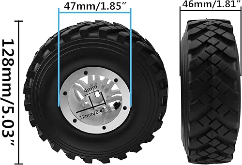 Miniatura 6 de Neumáticos de goma inflables de 2.2 pulgadas OD128mm y 0.472 in Hub hexagonal de plástico Beadlock llantas de rueda Super Grip Tyers compatibles con