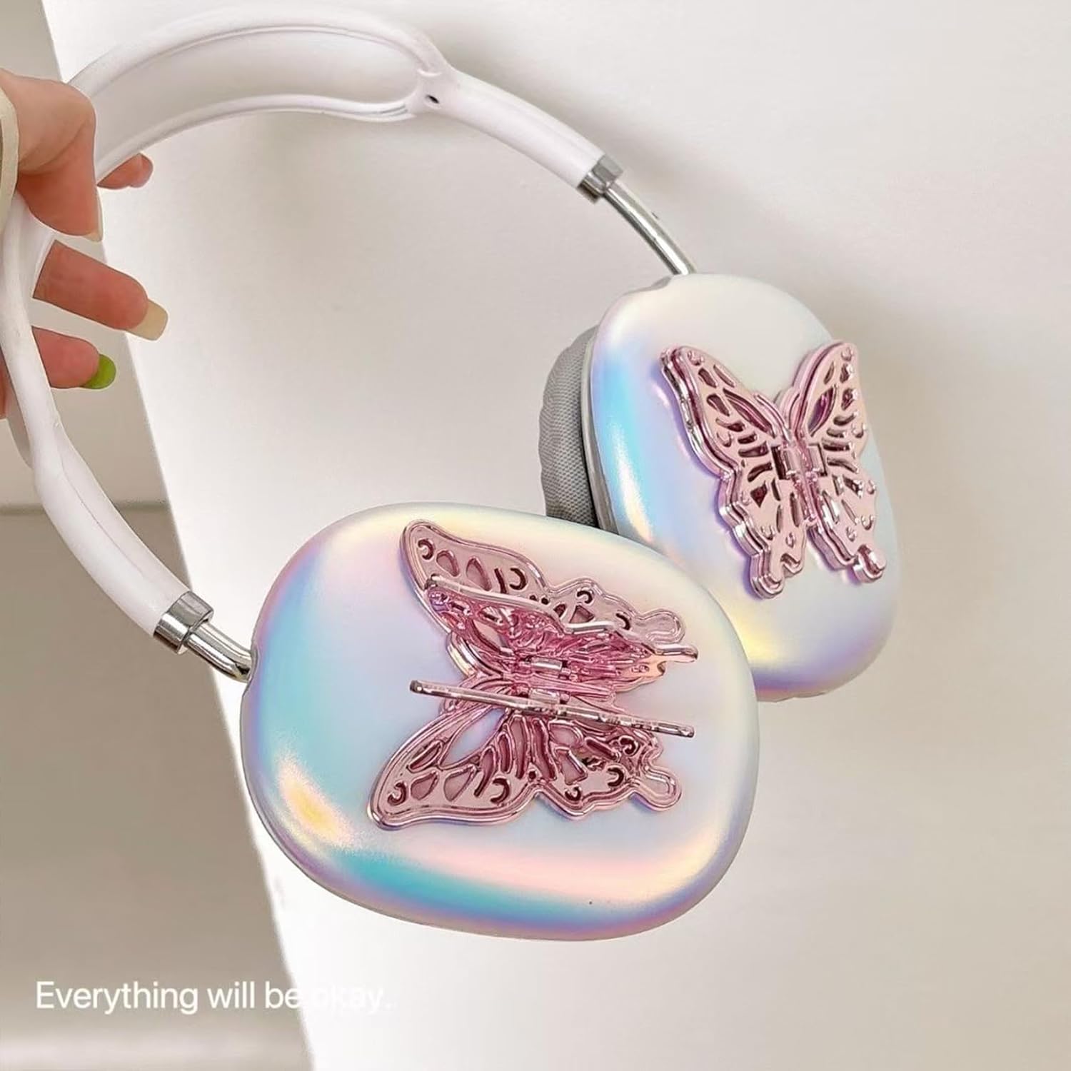 Case Cover for AirPods Max,TPU Cute Cool Soft Clear Case,Silver Cubic Butterfly Earcup Cover for Apple AirPods Max for Women Accessories Protective Cover(Butterfly,Pink)