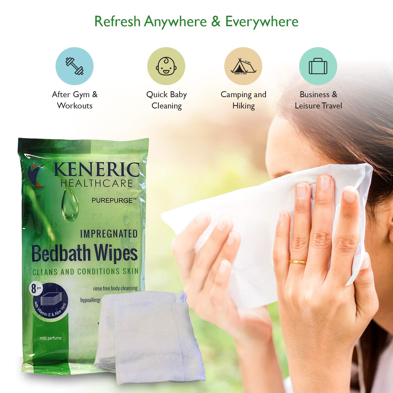 No Rinse Bath Wipes, 30 Pack Case- 240 Body Cleansing Cloths for Seniors, Adults and Babies - Vitamin E and Aloe Vera Infused - Microwaveable, Hypoallergenic, Scented, Disposable, Resealable