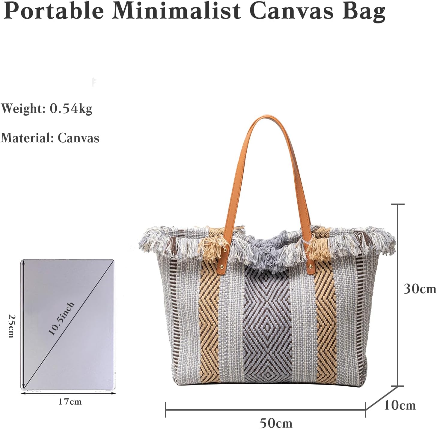 CORIOS Tote Bag for Women Cute Canvas Shoulder Bag Summer Vibe Beach Bag Casual Handbag Bohemian Hobo Bag with Tassels