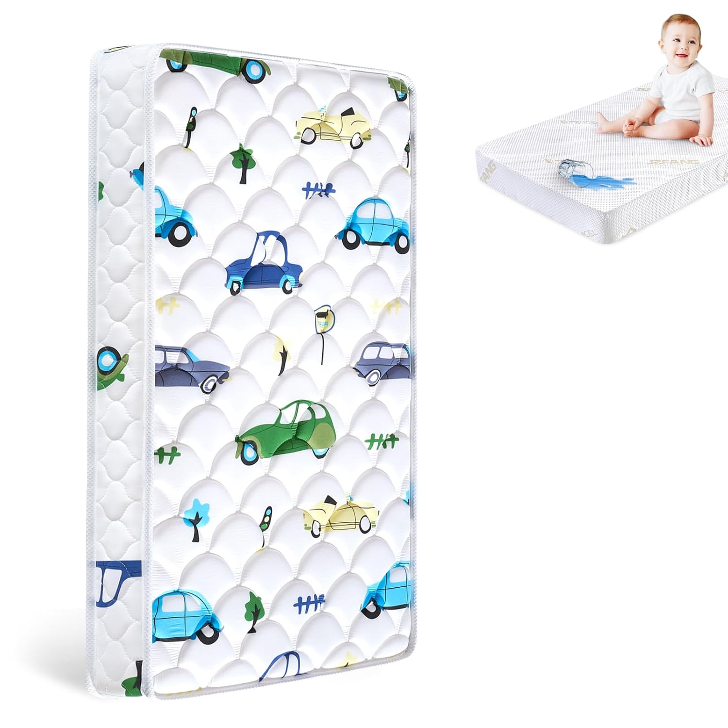 Crib Mattress + Waterproof Mattress Fitted Sheets