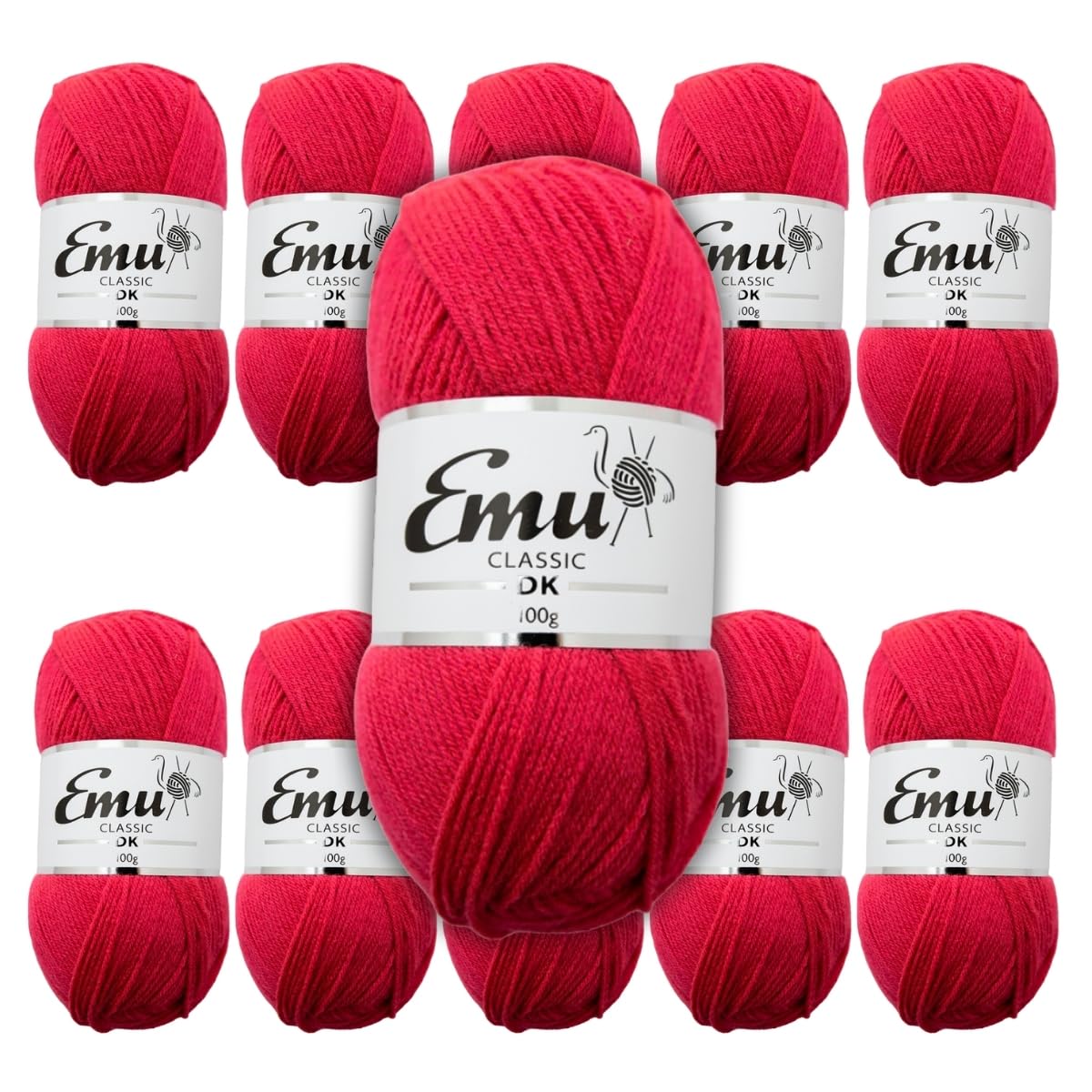 Emu Classic DK Acrylic Yarn 100g Balls 282m, Pack of 10, Raspberry - 124