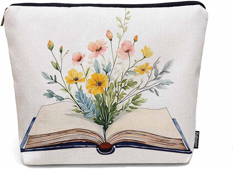 Necessaire floral Kalygon com zíper, modelo Floral Book, 23 x 18 x 0,51 cm