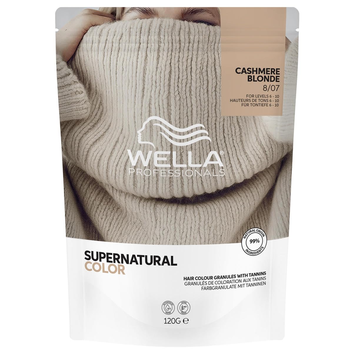 Wella Supernatural Color 8/07 kaszmirowy blond, 120 g, profesjonalna kolorystyka, naturalny efekt tonalizujący, delikatne krycie i jasne refleksy, naturalny i jednolity efekt