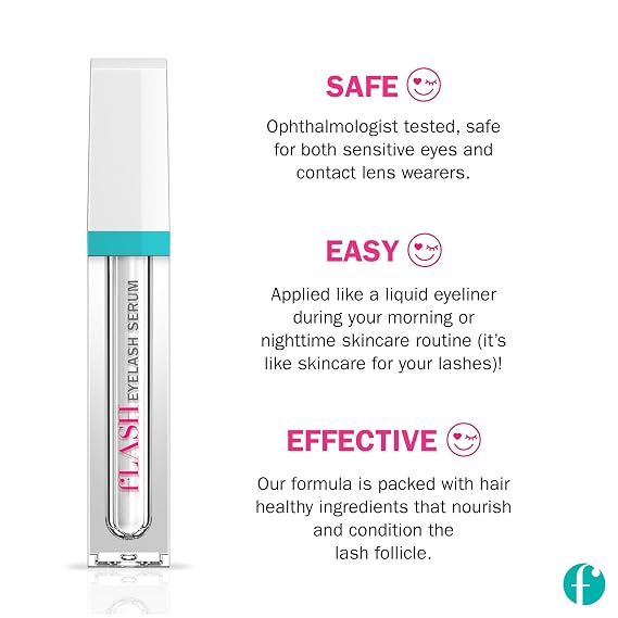 fLASH Eyelash Serum Mini for Long-Looking Natural Lashes - Enhances & Strengthens, Safe & Effective Formula for Contact Wearers & Sensitive Eyes, Travel Size, 6 Week Starter Supply - 1mL (0.034 Fl Oz)