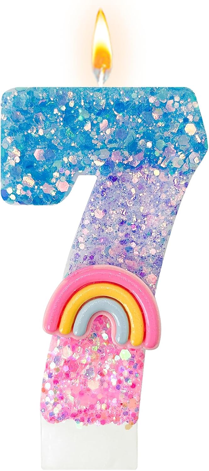 Rainbow Birthday Number Candles, Number 1 Candles, Cupcake Decorations, Macaron Birthday Cake Decorations, Cartoon Theme Party Supplies (Number 1)
