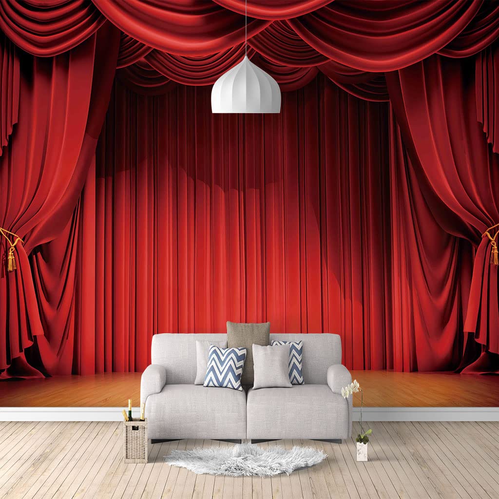 Papier peint intissé haut de gamme 3D effet rideau rouge de théâtre 350 x 256 cm