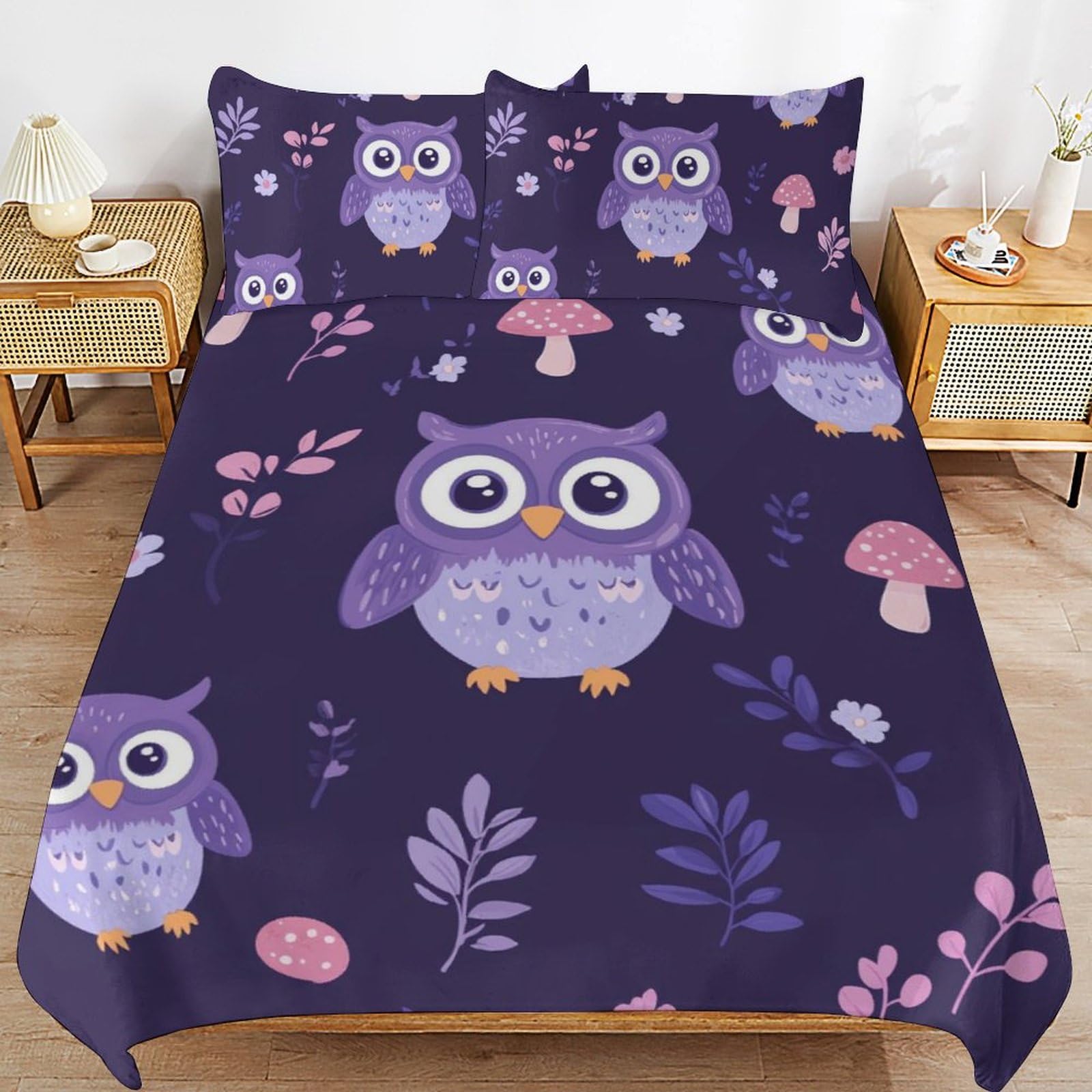 Juego de ropa de cama de búho infantil y juvenil microfibra transpirable con cremallera 1