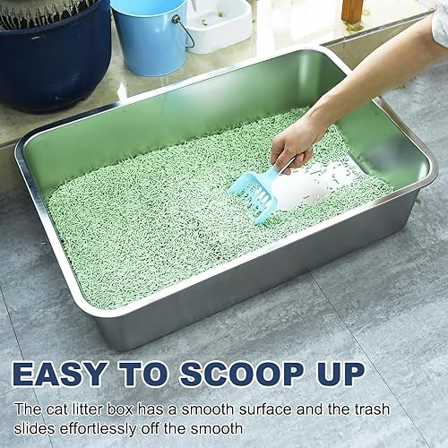 Miniatura 4 de Caja de arena de acero inoxidable, paquete de 4 bandejas de arena de metal para gatos con lados de 6 pulgadas de alto, caja de arena grande para