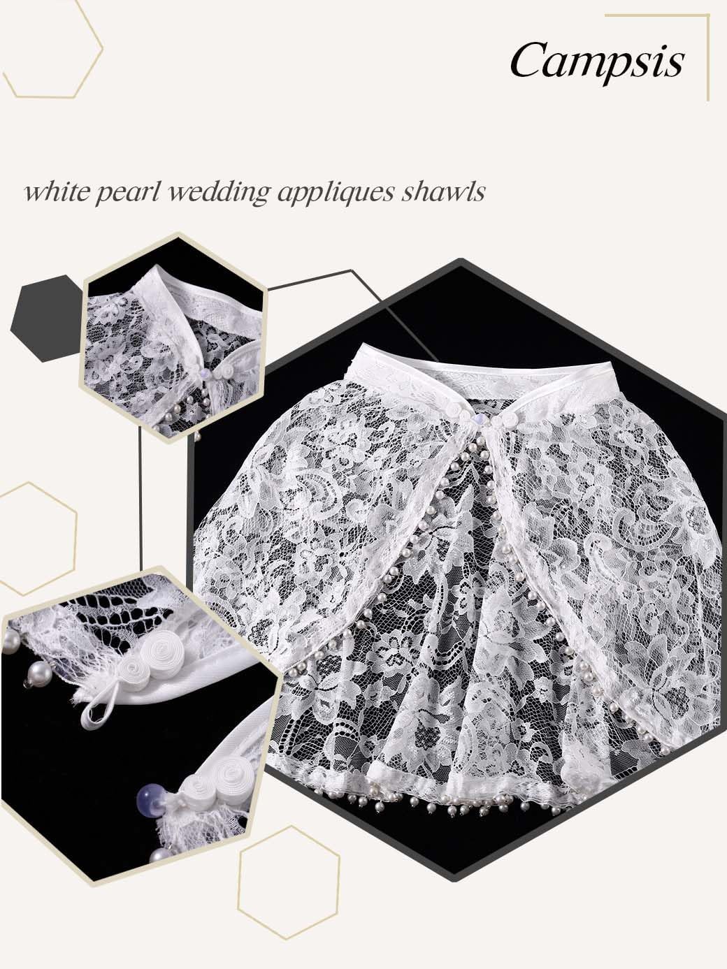 Campsis Pearl Wedding Appliques Shawls Lace Bridal Fringe Wraps Bridal Stoles Wraps for Women