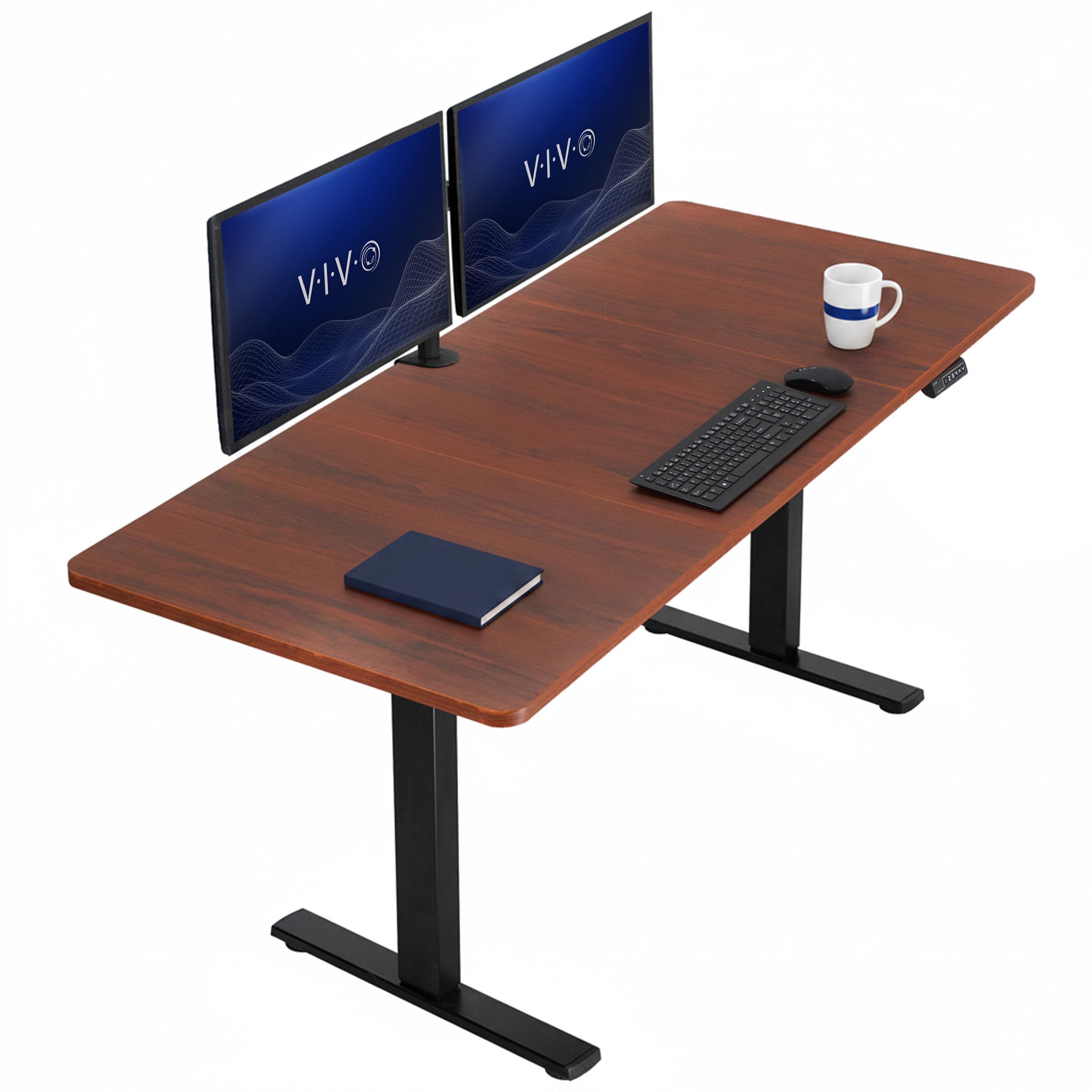 VIVO Dark Walnut 71 x 30 in Standing Desk, DESK-KIT-1B7D | Electric, Holds 220 lbs, Sit Stand, Height Adjustable, Extra Deep Table Top, Memory Presets, 1B Series, Black Frame