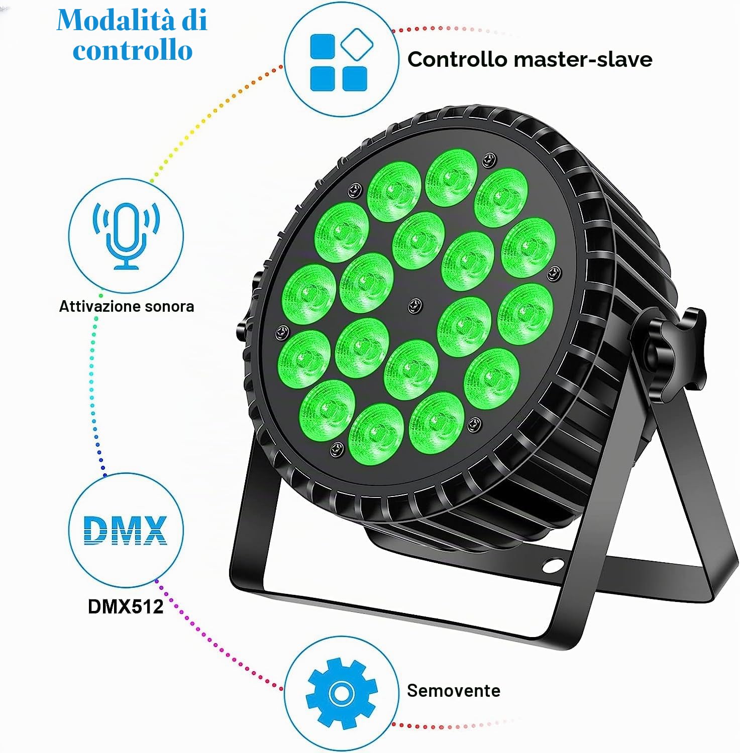 4PCS Ukfog 200W 18LED Par Faro Par LED Luce RGBW+8CH Luci per Feste Stroboscopica Modalità Attiva LED Faretto da Palcoscenico Luce da Discoteca per Matrimoni Feste Chiese Club Spettacolo DJ Live