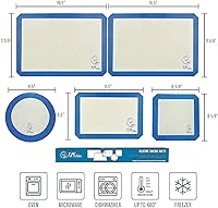 Vista 2 de KPKitchen Juego de 5 alfombrillas de silicona para hornear, tazas y cucharas medidoras de acero inoxidable, juego de 14-2 medias hojas + 1 cuarto