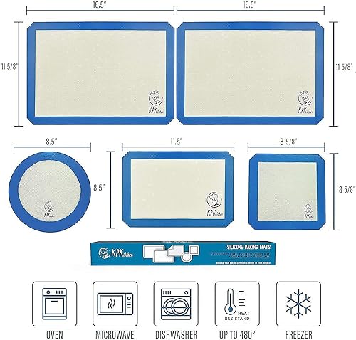 Miniatura 2 de KPKitchen Juego de 5 alfombrillas de silicona para hornear, tazas y cucharas medidoras de acero inoxidable, juego de 14-2 medias hojas + 1 cuarto de