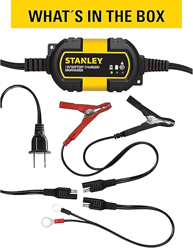 Miniatura 3 de STANLEY BM1S Cargador de batería totalmente automático de 1 amperio/mantenedor de 12 V con abrazaderas de cable y terminales de junta tórica