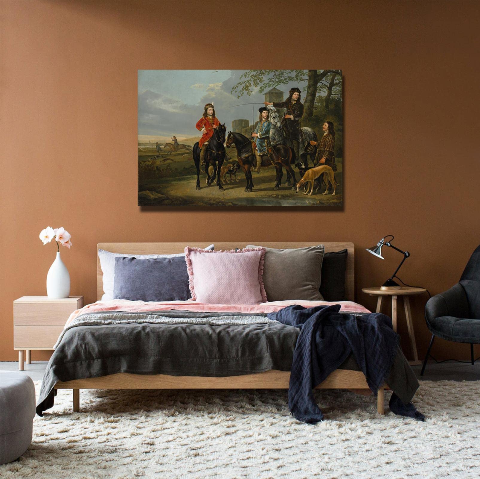 Wandbild auf Leinwand Aelbert Cuyp Reiterporträt von Cornelis und Michiel Pompe Van Meerdervoort Bauernhaus gerahmt Leinwand Kunst Dekor 70x100cm Innenrahmen