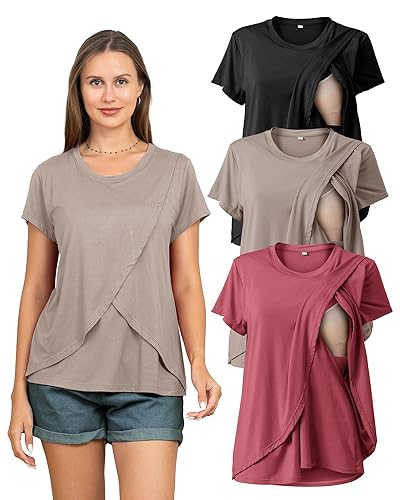 Rnxrbb 3 Pack Women's Nursing Tops for Breastfeeding Summer Short