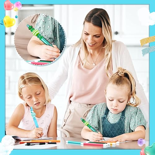 Miniatura 5 de 20 bolígrafos con cuentas, bolígrafos de cuentas de plástico de colores a granel, bolígrafos de cuentas de tinta negra, repuestos adicionales para