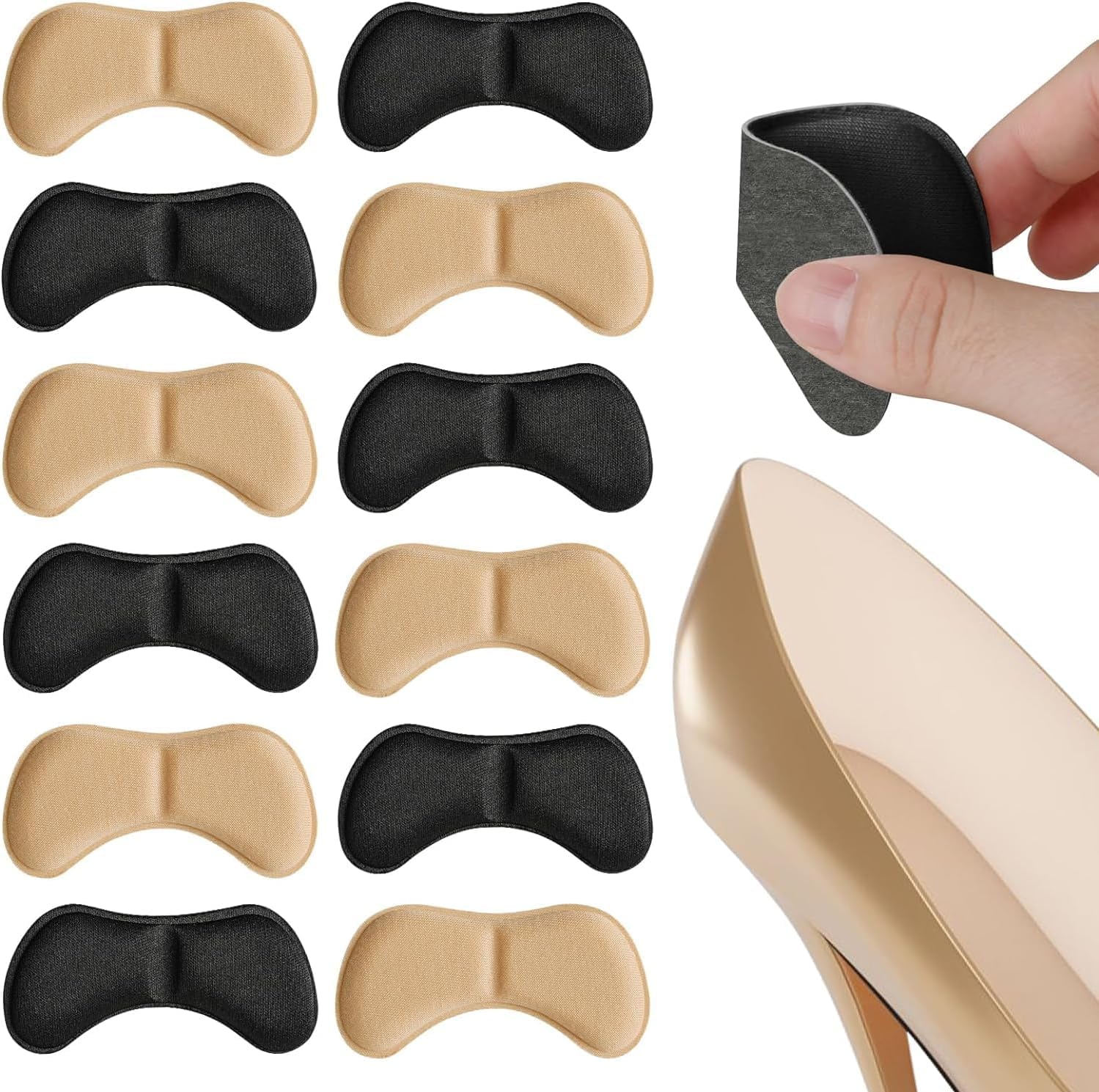 Heel Cushion Pads, Heel Pads for Shoes, Heel Pads, 12 Pcs Self-adhesive Soft Skin-Friendly Comfortable Heel Pad, Suitable for High Heels, Flats, and Boots Etc