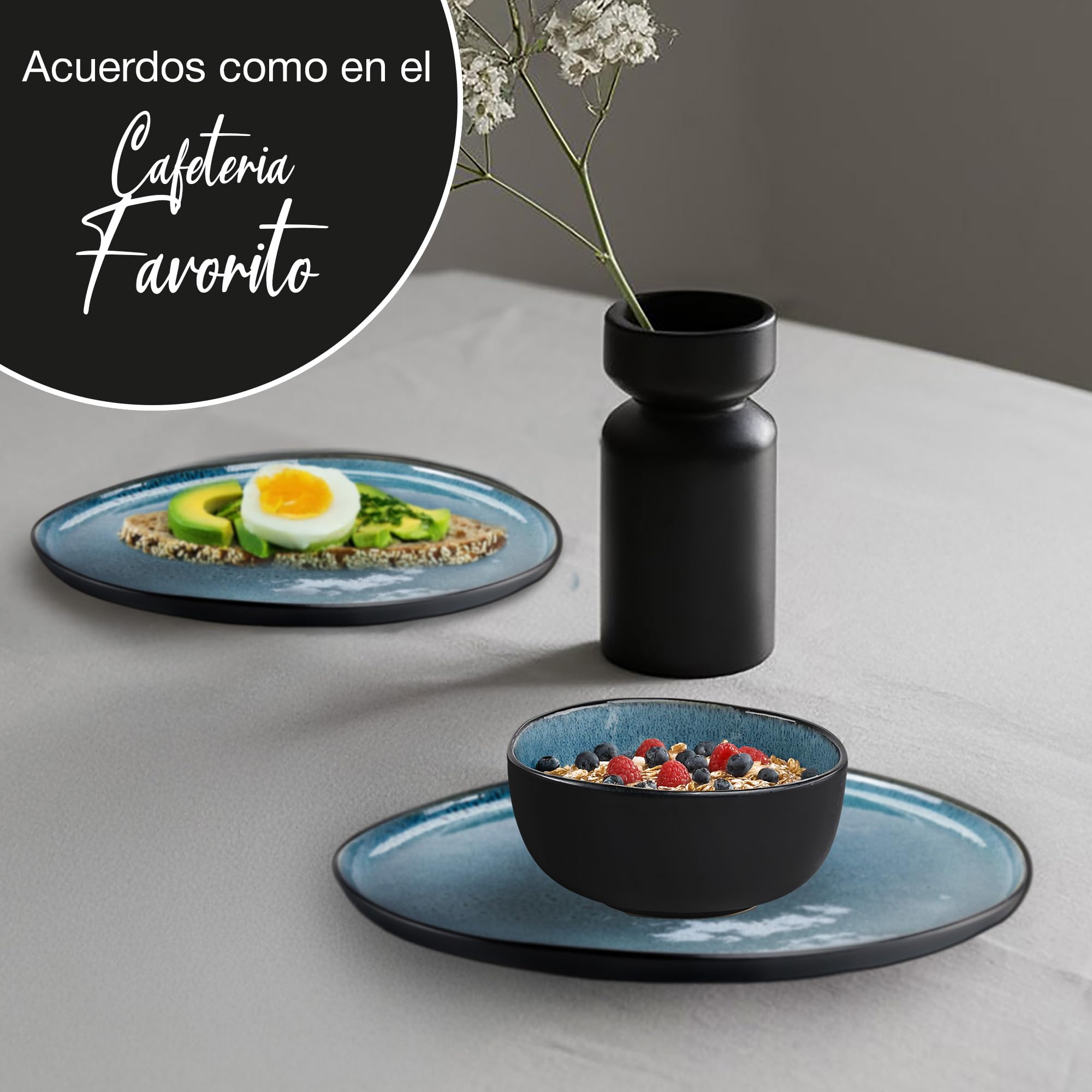 Moritz & Moritz Juego de 6 cuencos de cereales de diseño moderno, color azul, 500 ml, degradado único, resistentes y aptos para lavavajillas