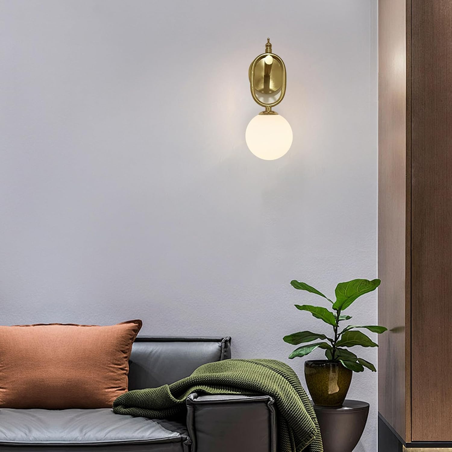 Mid-Century Gold Wall Sconce Light with White Glass Globe – G9 Base, Modern Vintage Metal & Glass Sconce Lamp for Bathroom Vanity,Bedroom, Hallway
