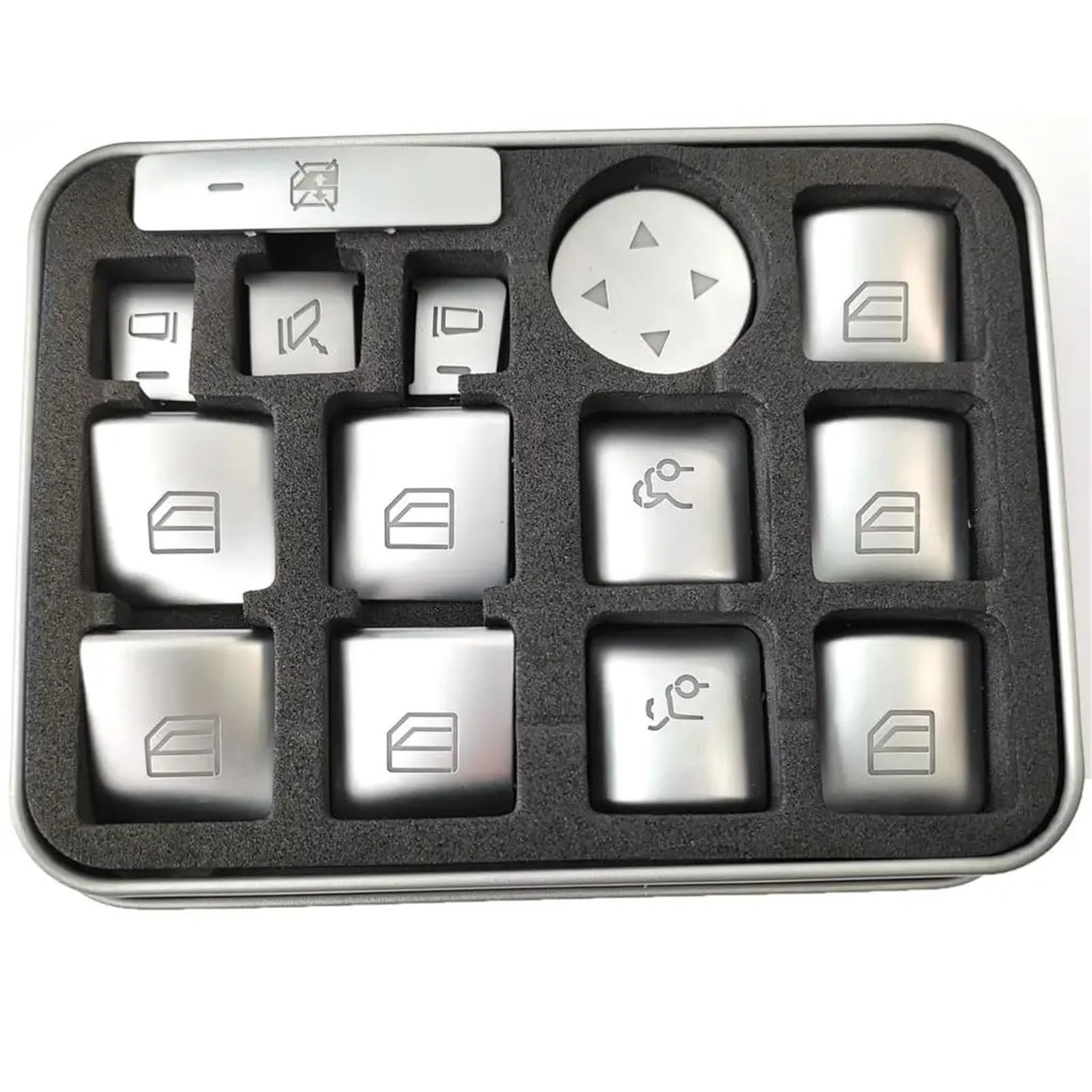 Car Button Sticker Compatible with Benz for C180 2011-2014 for C200 2010-2014 for C230 2008-2009 14X Car Accessories Window Switch Button Stickers(Silver)
