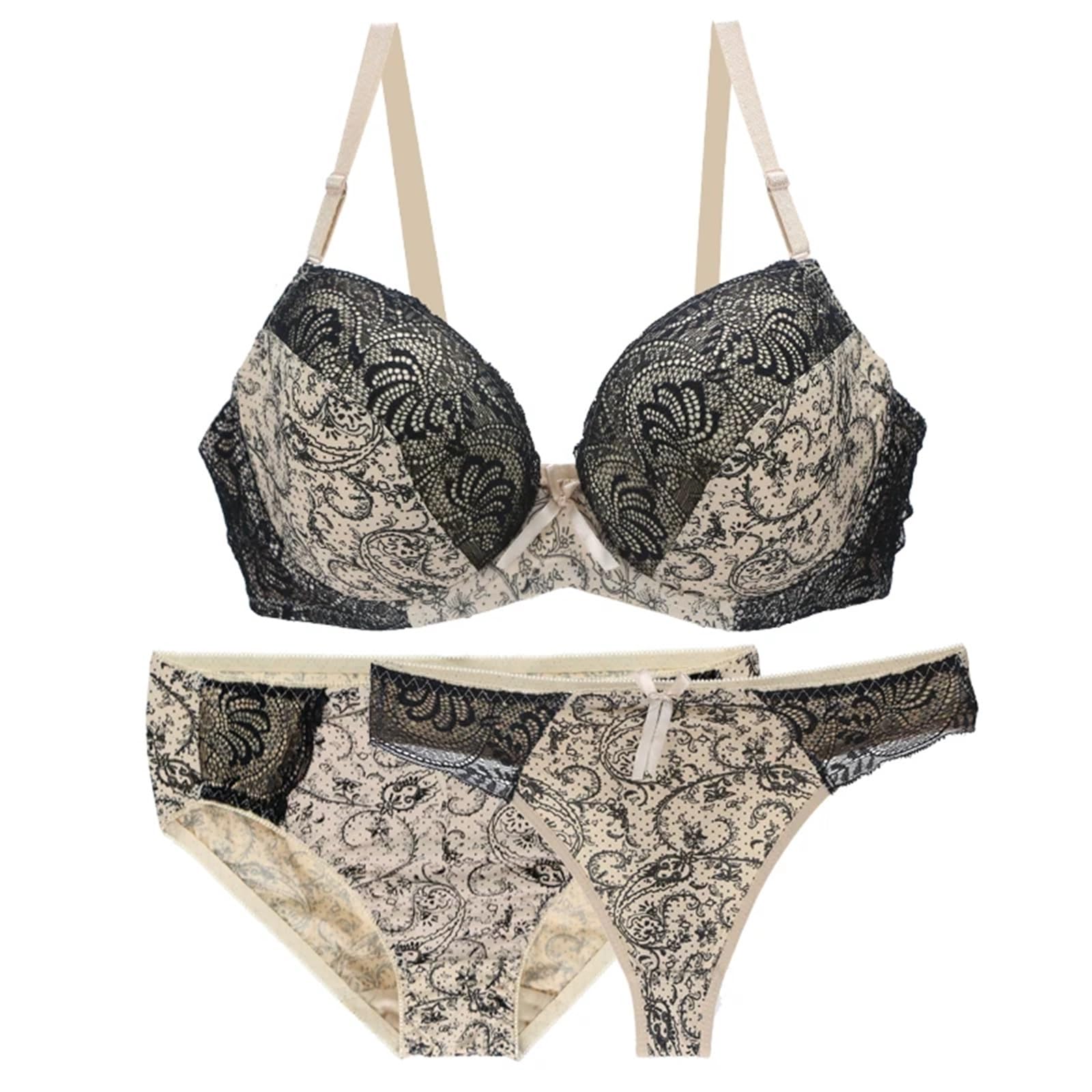 Bragas Braguitas Tangas Conjuntos de sujetador push up sin costuras for mujer, ropa interior de 3 piezas, copa BCDEF, lencería beige, negra, azul, morada, roja y blanca, tallas grandes(Red,75D)