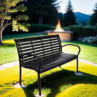 45.7in. Patio Bench Black Steel and WPC - Sturdy, Stylish Sustainable Ou...