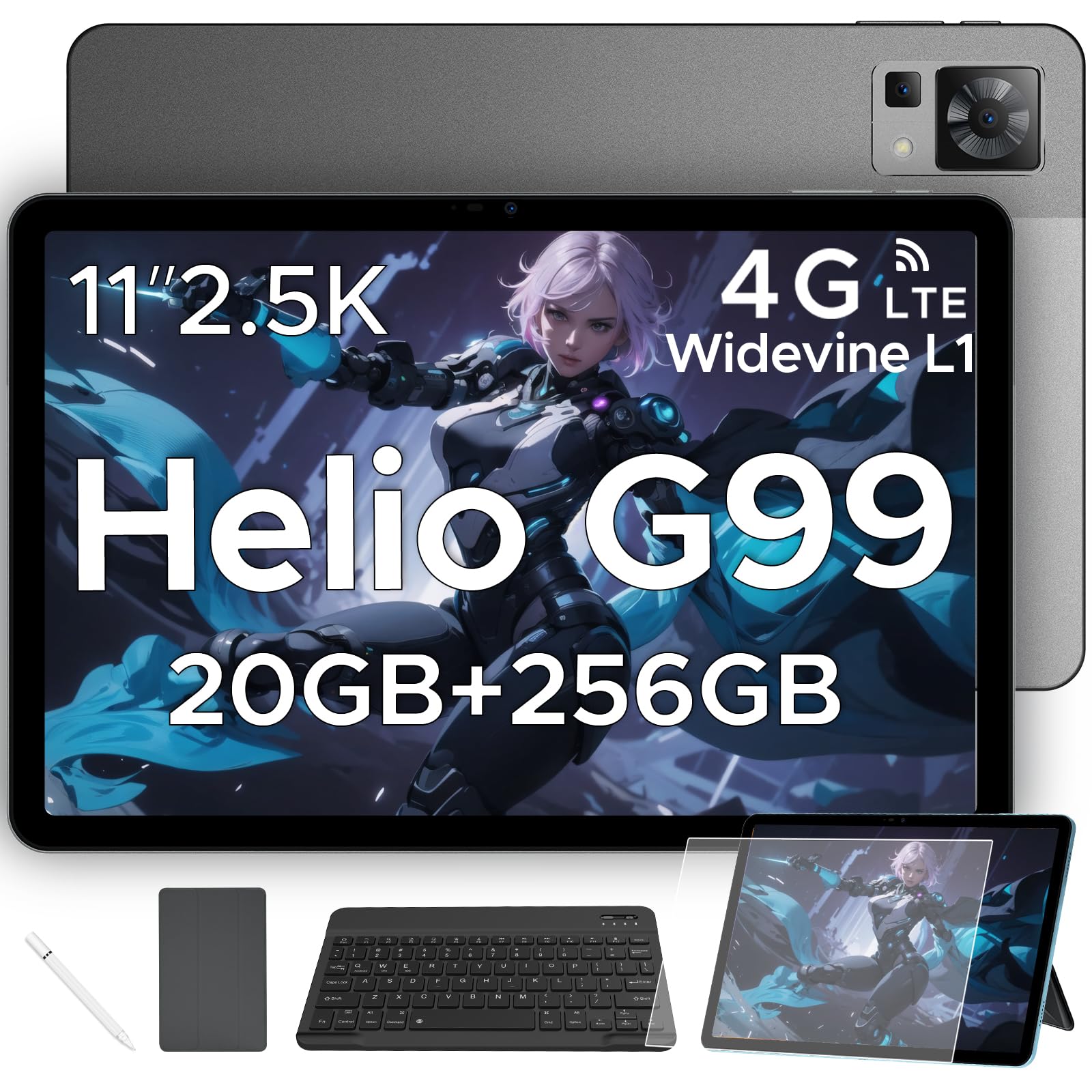 DOOGEE T35 11 inch Tablet with Keyboard,Helio G99 Android 14 Tablets, 20GB+256GB/2TB TF 2.5K FHD+,Tablet with SIM Card+5G WIFI/8580mAh/20MP/Widevine L1/Face ID