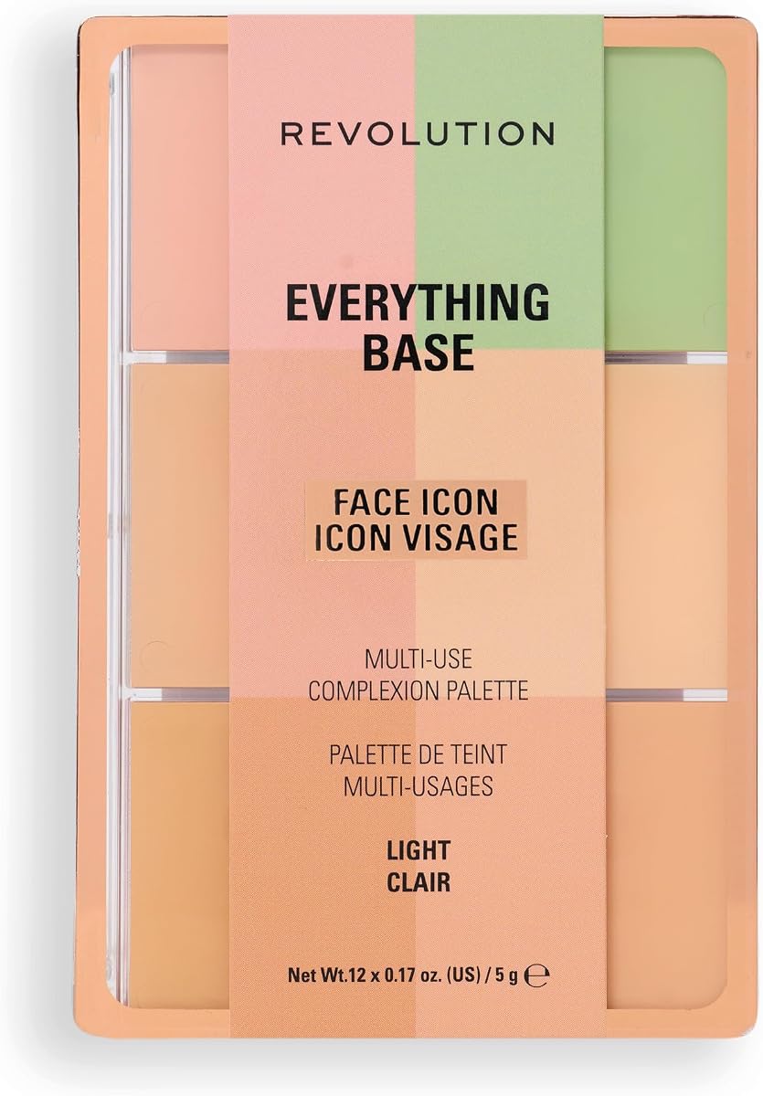 Revolution Everything Base Face Icon Complexion Palette, Multi-Use, Light | Cream Contour, Concealer, Corrector, Highlighter & Blush Kit, Vegan & Cruelty-Free