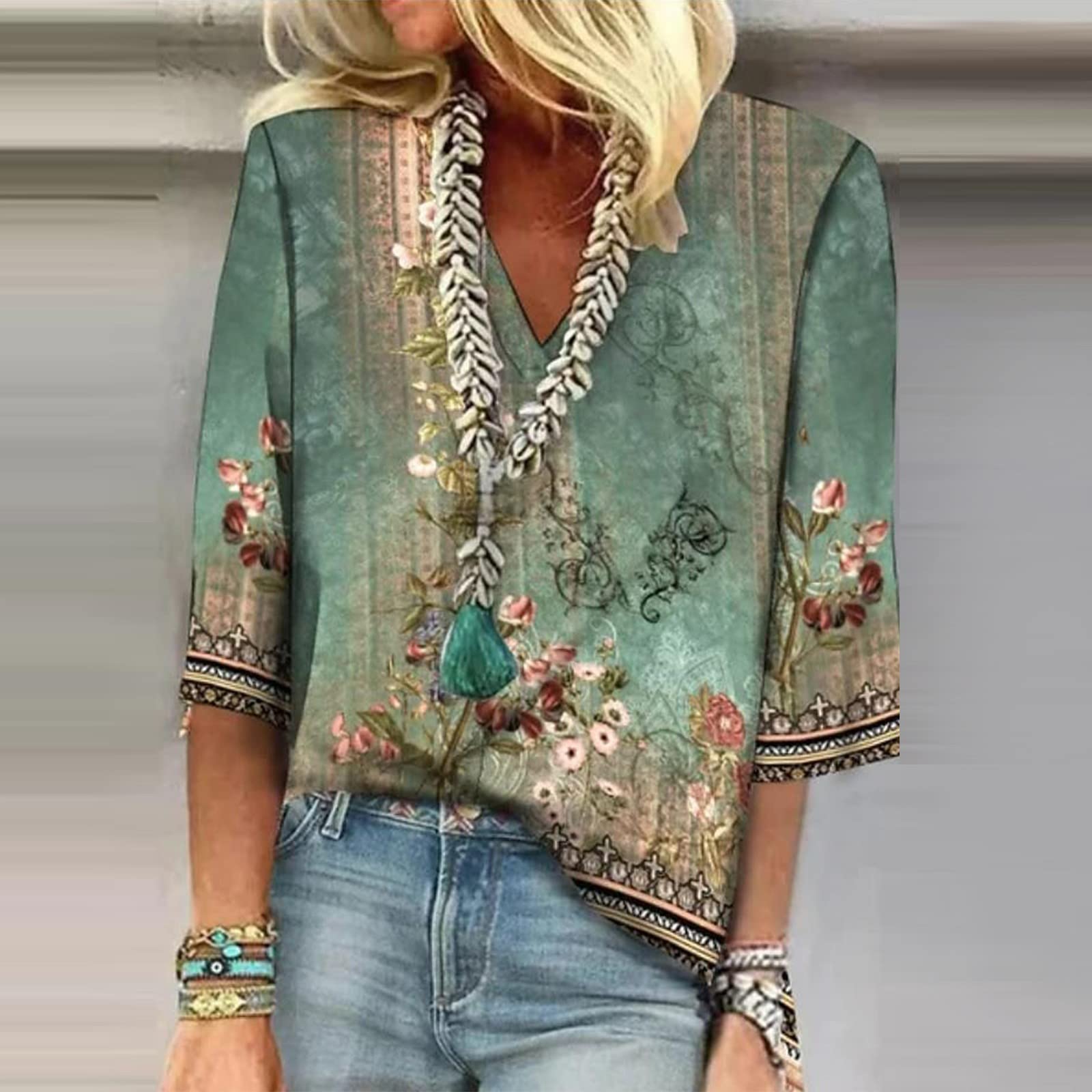 ChicCrate Damen-Frühlings-Oberteil, trendiges Langarmshirt, Rundhalsausschnitt, Sweatshirt, geometrische Farbblock-Arbeitsbluse, lockere Passform, Tunika